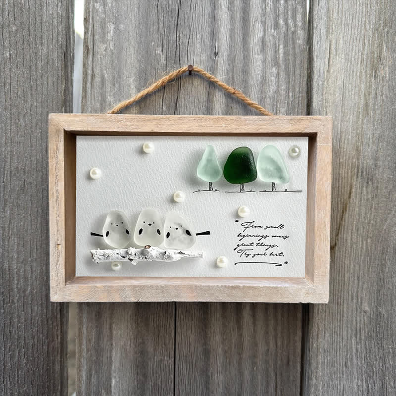 "Try Your Best" Birds And Trees Sea Glass Framed Art - image 8