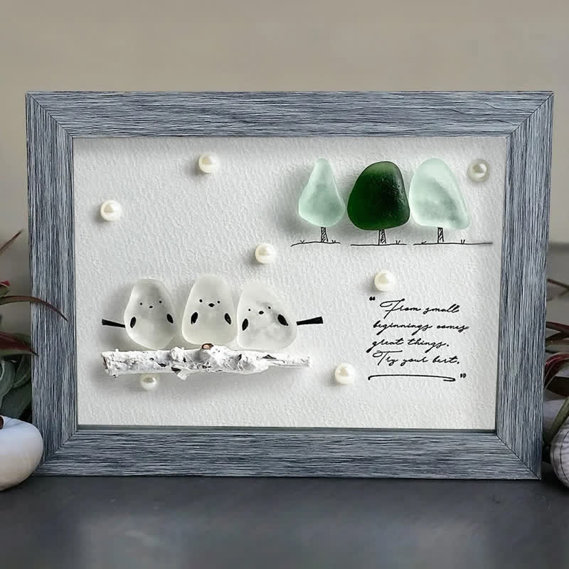"Try Your Best" Birds And Trees Sea Glass Framed Art - image 5
