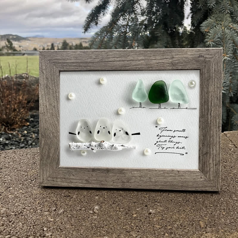 "Try Your Best" Birds And Trees Sea Glass Framed Art - image 3