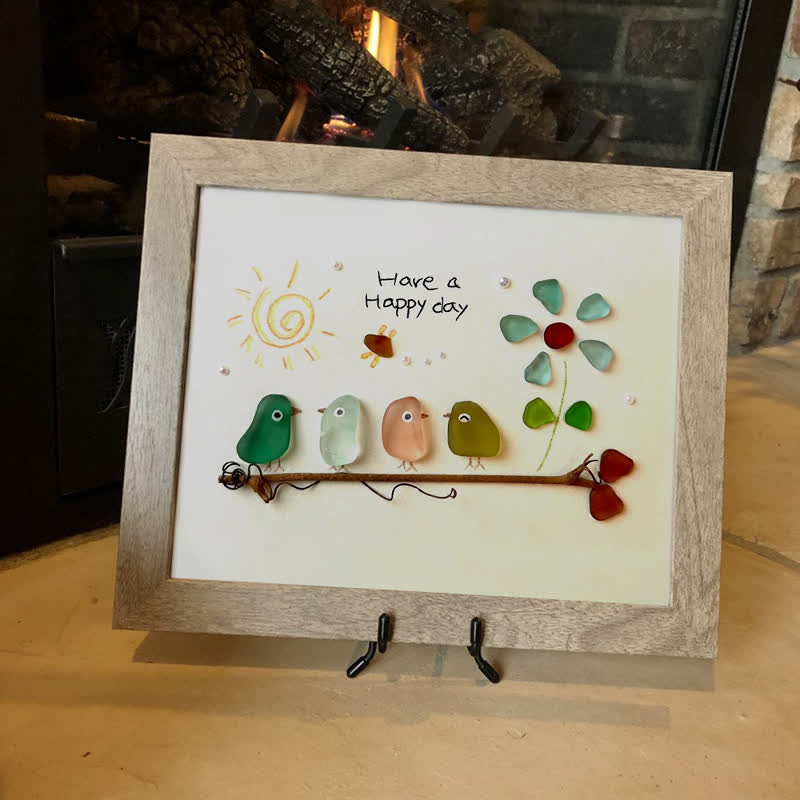 "Have a Happy Day" Birds & Sunny Sea Glass Framed Art - image 5