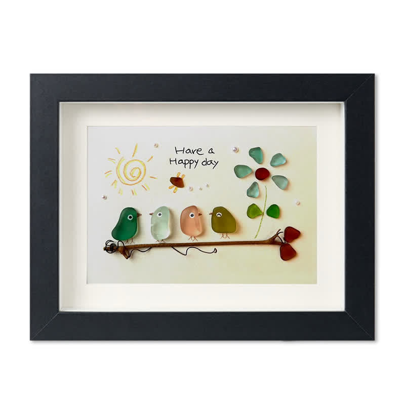 "Have a Happy Day" Birds & Sunny Sea Glass Framed Art - Black - 6" X 8" - image 12