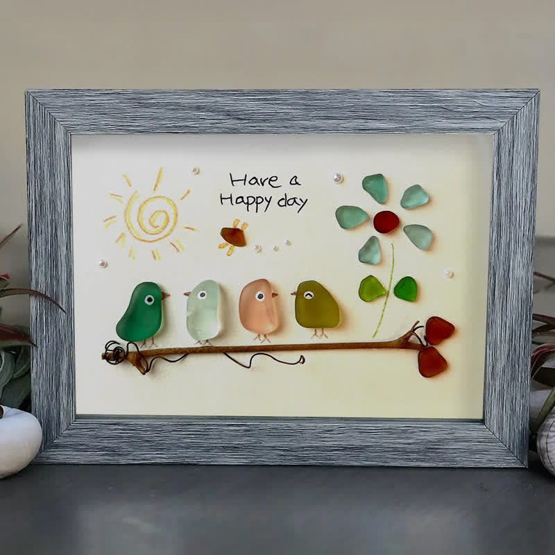 "Have a Happy Day" Birds & Sunny Sea Glass Framed Art - image 7