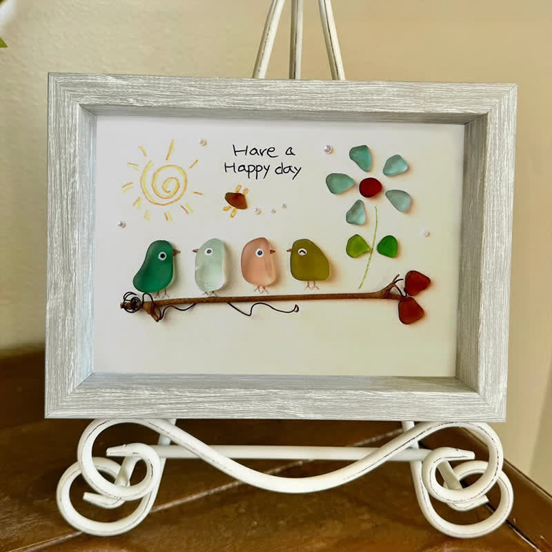 "Have a Happy Day" Birds & Sunny Sea Glass Framed Art - image 3
