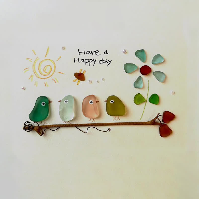 "Have a Happy Day" Birds & Sunny Sea Glass Framed Art - image 2