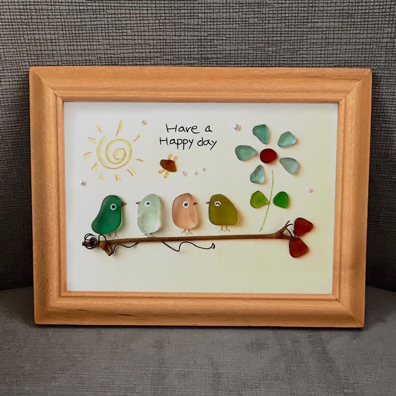 "Have a Happy Day" Birds & Sunny Sea Glass Framed Art - image 4