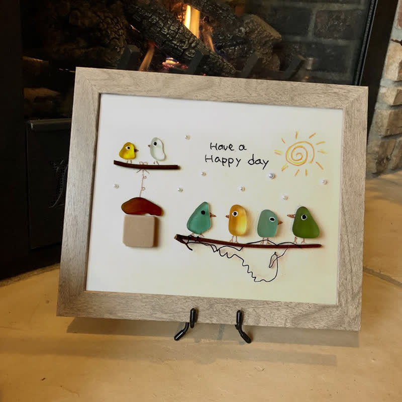 "Have a Happy Day" Cheerful Birdhouse Sea Glass Framed Art - image 5