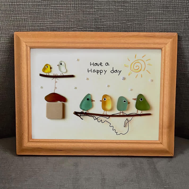 "Have a Happy Day" Cheerful Birdhouse Sea Glass Framed Art - image 7