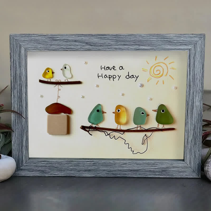 "Have a Happy Day" Cheerful Birdhouse Sea Glass Framed Art - image 3