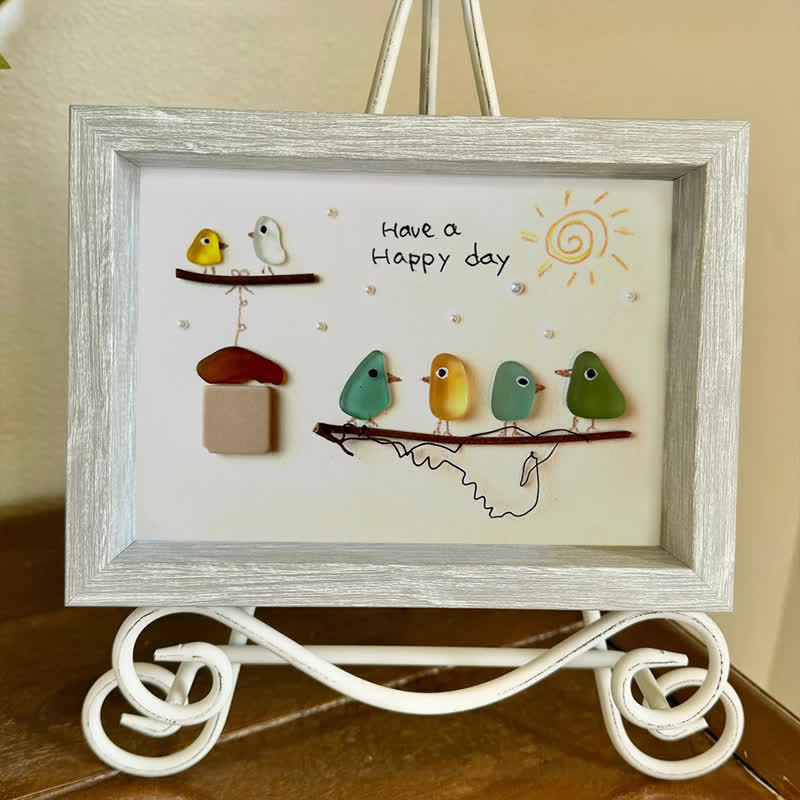 "Have a Happy Day" Cheerful Birdhouse Sea Glass Framed Art - image 6