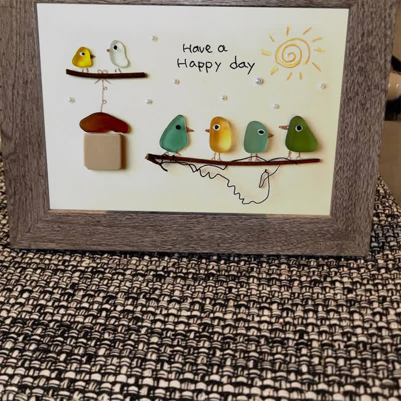 "Have a Happy Day" Cheerful Birdhouse Sea Glass Framed Art - image 10