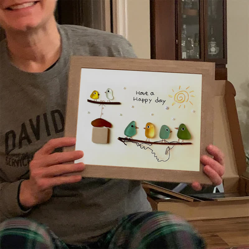 "Have a Happy Day" Cheerful Birdhouse Sea Glass Framed Art - image 4
