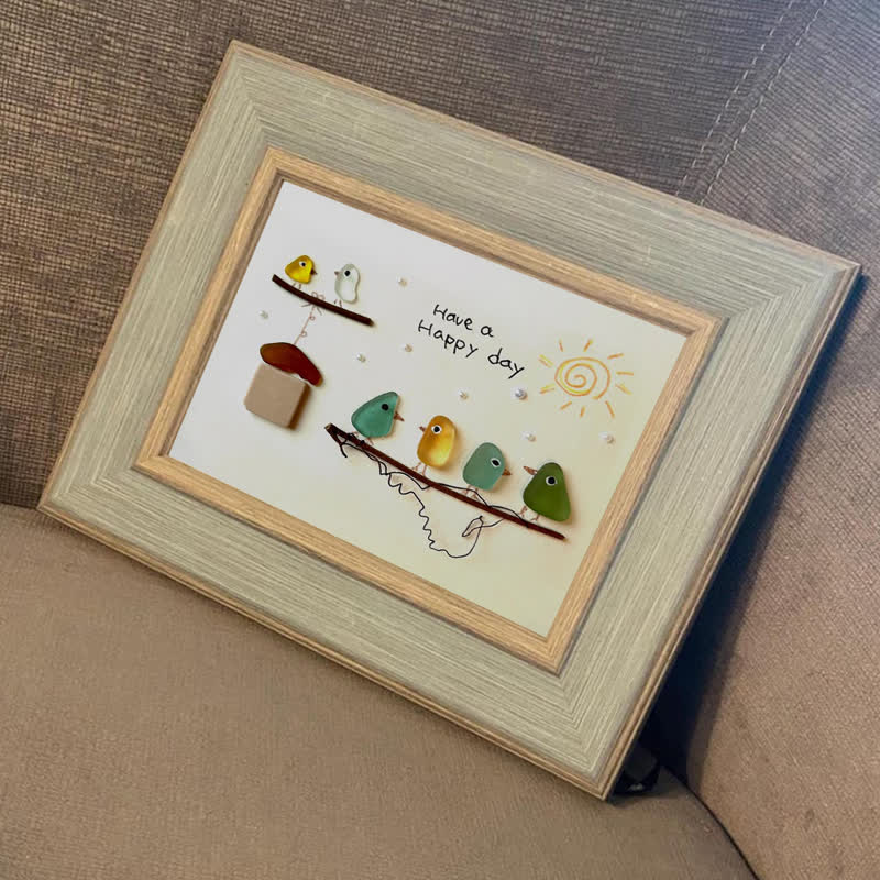 "Have a Happy Day" Cheerful Birdhouse Sea Glass Framed Art - image 9
