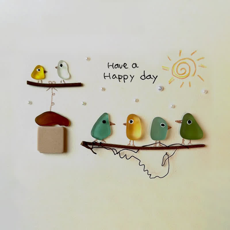 "Have a Happy Day" Cheerful Birdhouse Sea Glass Framed Art - image 2