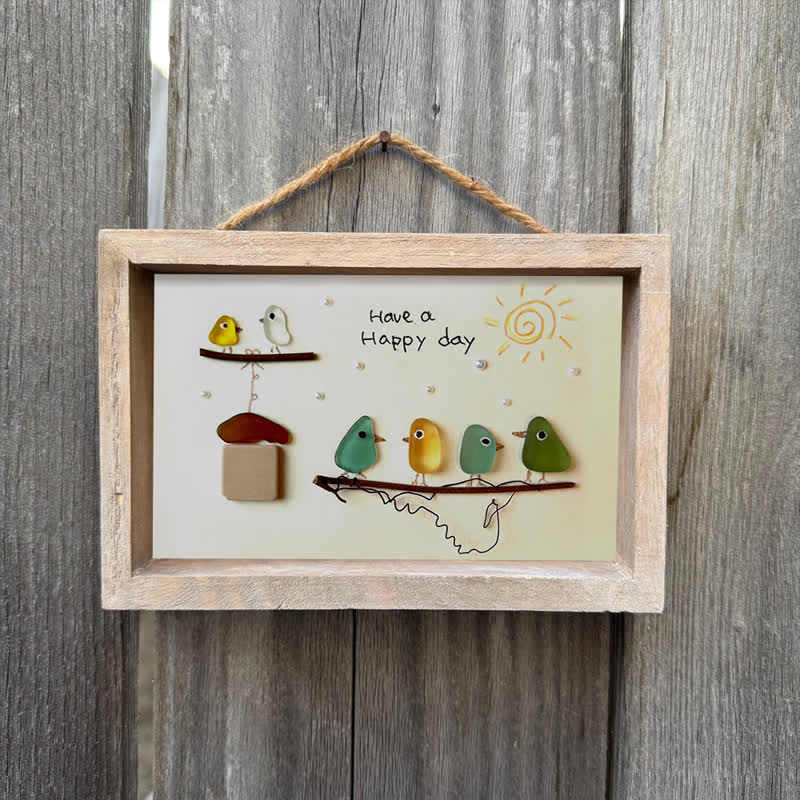 "Have a Happy Day" Cheerful Birdhouse Sea Glass Framed Art - image 8