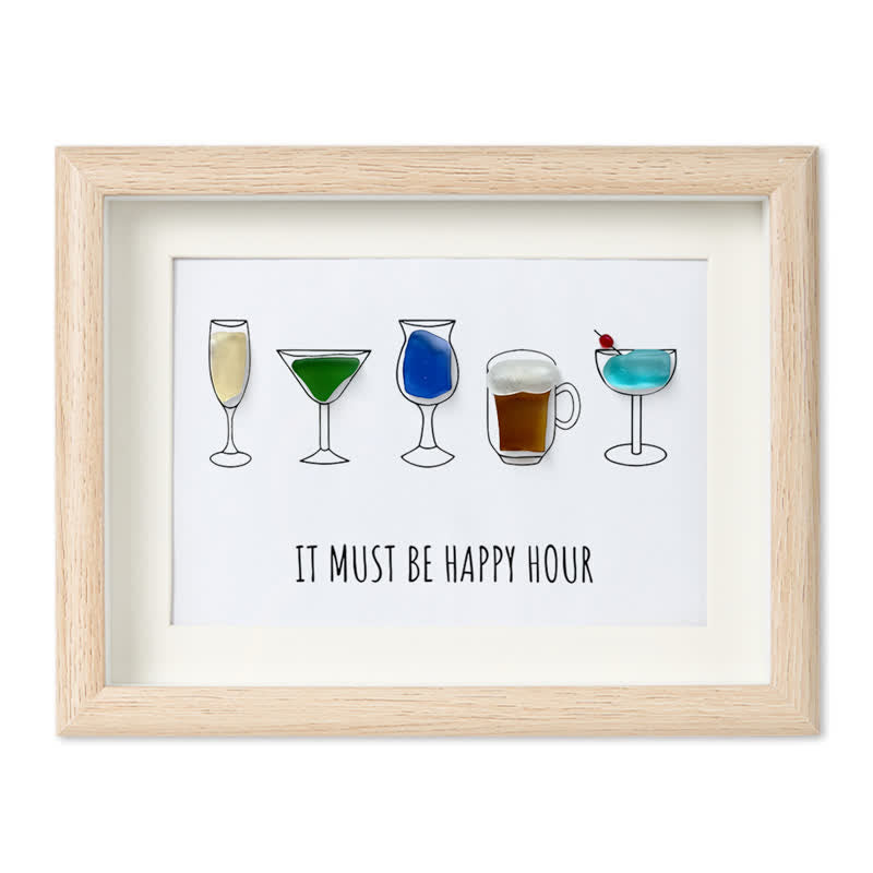 Happy Hour Sea Glass Framed Art - Oak - 6" X 8" - image 11