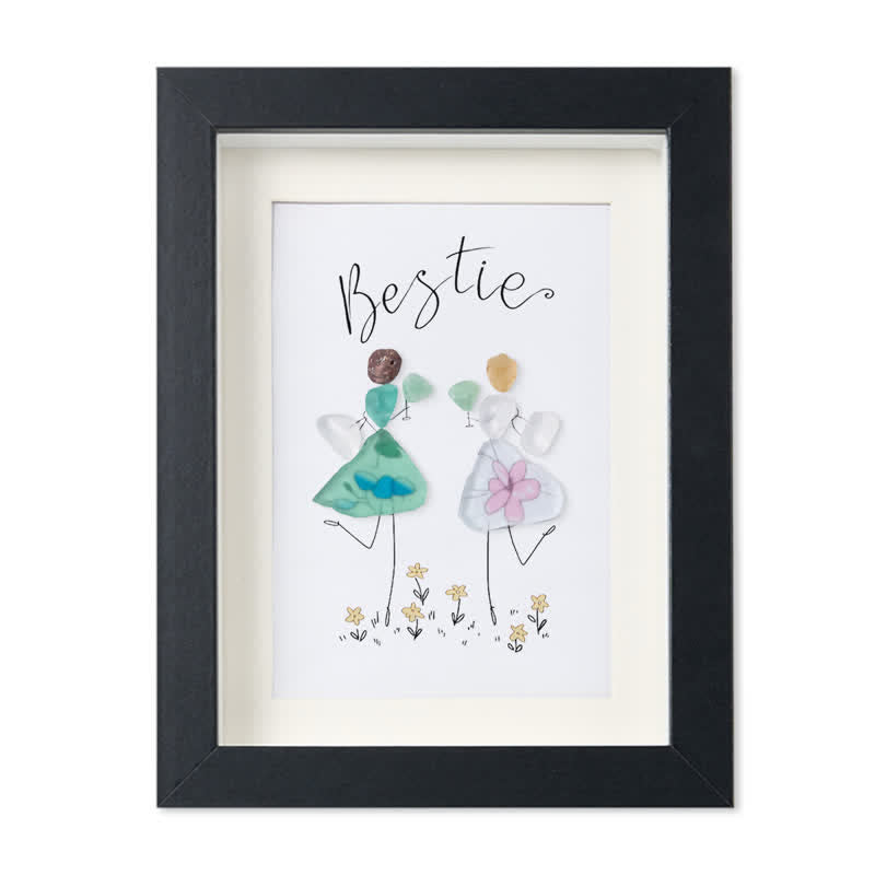 Cheers To My Bestie Sea Glass Framed Art - Black - 8" X 6" - image 11