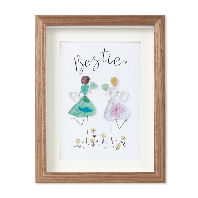 Cheers To My Bestie Sea Glass Framed Art - Walnut Brown - 8" X 6" - image 10