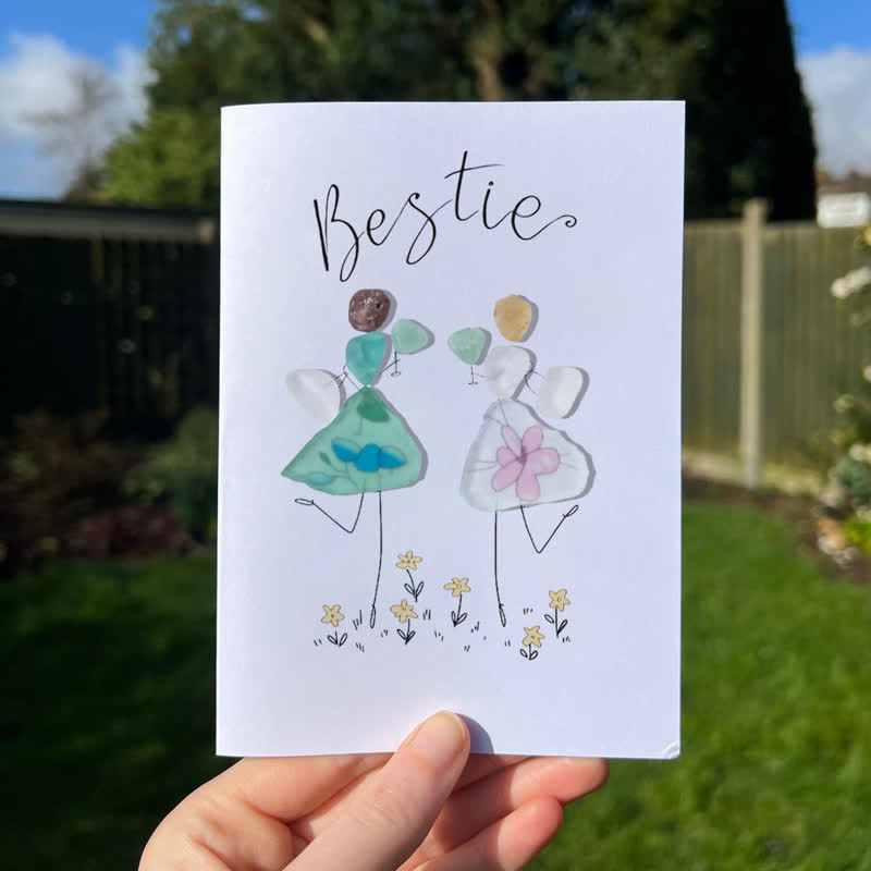 Cheers To My Bestie Sea Glass Framed Art - Seaglass Card - 8" X 6" - image 1