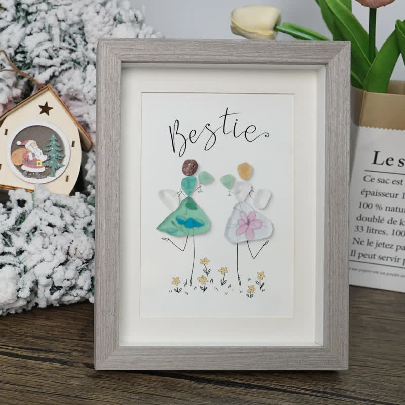 Cheers To My Bestie Sea Glass Framed Art - image 0