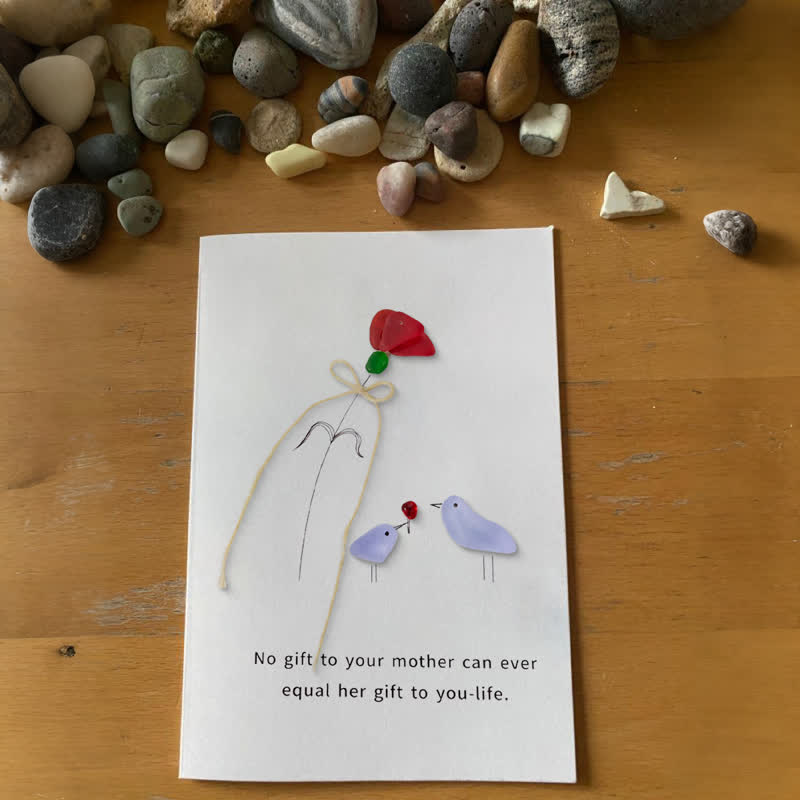 Flower For Mom Sea Glass Framed Art - Seaglass Card - 8" X 6" - image 1