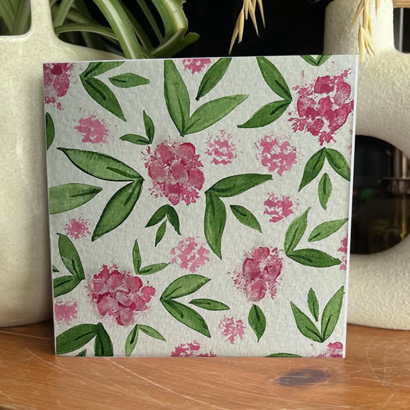 Pink Hydrangea Floral Sea Glass Framed Art - Seaglass Card - 8" X 8" - image 1