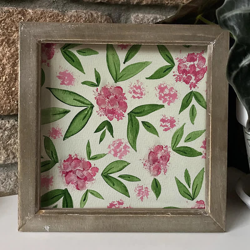 Pink Hydrangea Floral Sea Glass Framed Art - image 0