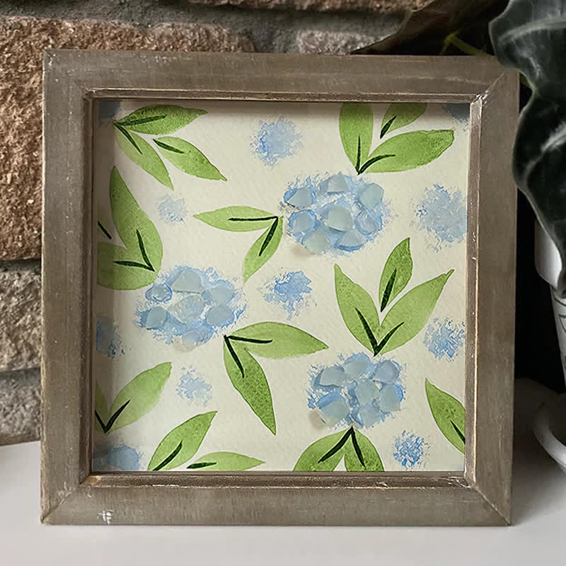 Blue Hydrangea Floral Sea Glass Framed Art - image 5