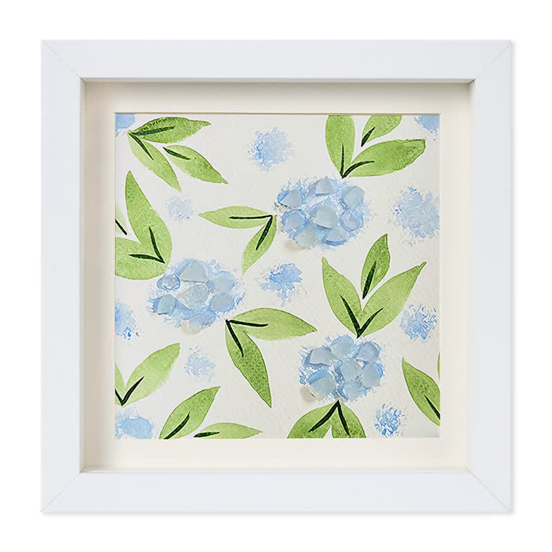 Blue Hydrangea Floral Sea Glass Framed Art - White - 8" X 8" - image 13