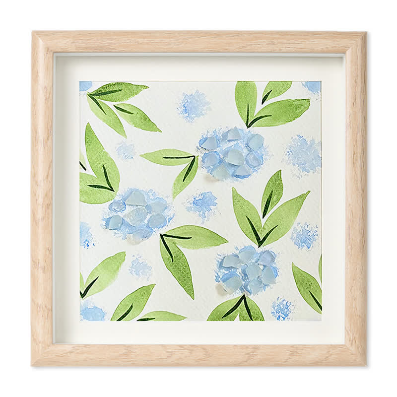 Blue Hydrangea Floral Sea Glass Framed Art - Oak - 8" X 8" - image 10