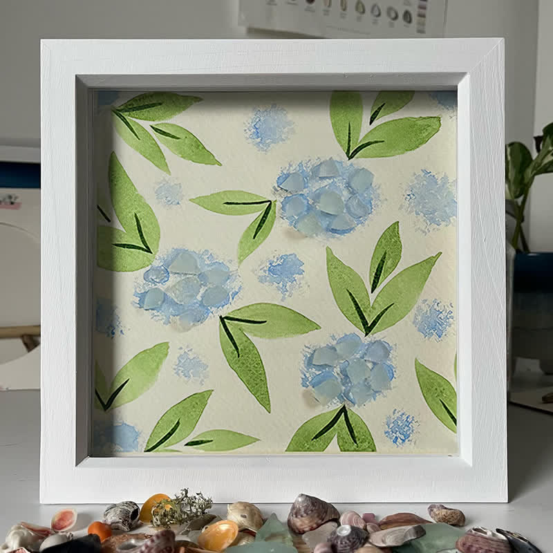 Blue Hydrangea Floral Sea Glass Framed Art - image 8