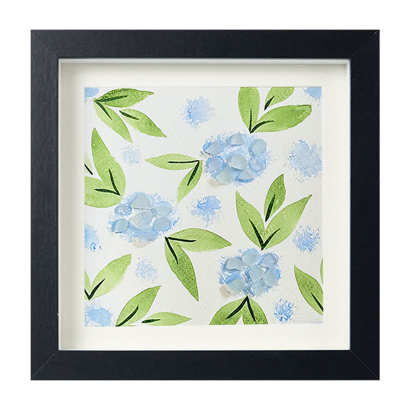 Blue Hydrangea Floral Sea Glass Framed Art - Black - 8" X 8" - image 12