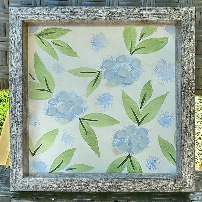 Blue Hydrangea Floral Sea Glass Framed Art - image 6