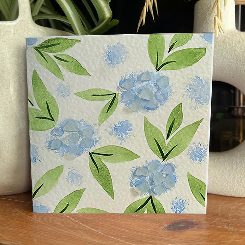 Blue Hydrangea Floral Sea Glass Framed Art - Seaglass Card - 8" X 8" - image 1
