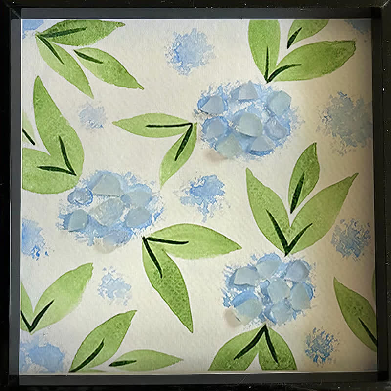 Blue Hydrangea Floral Sea Glass Framed Art - image 9