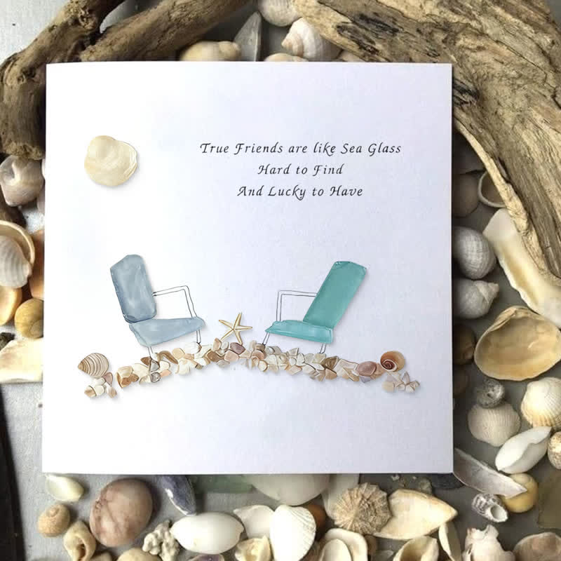 Beach Chairs Friends Sea Glass Framed Art - Seaglass Card - 8" X 8" - image 1