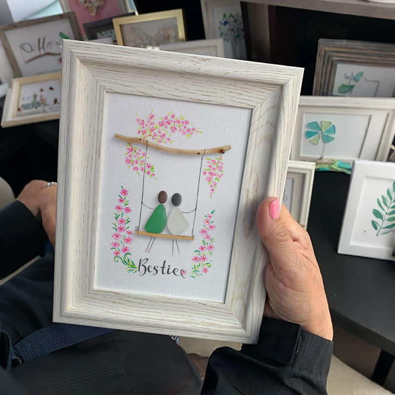 Bestie Sitting On The Swing Around Blossom Flower Sea Glass Framed Art - image 0
