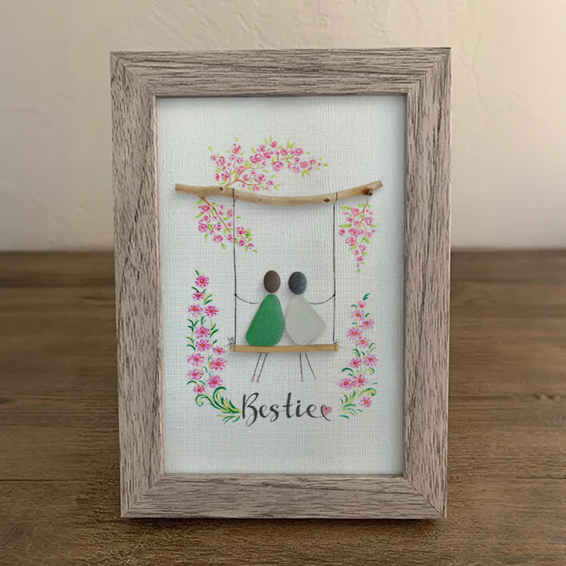 Bestie Sitting On The Swing Around Blossom Flower Sea Glass Framed Art - image 6