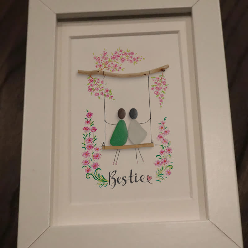 Bestie Sitting On The Swing Around Blossom Flower Sea Glass Framed Art - image 8
