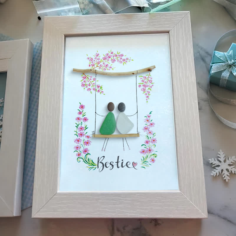 Bestie Sitting On The Swing Around Blossom Flower Sea Glass Framed Art - image 3