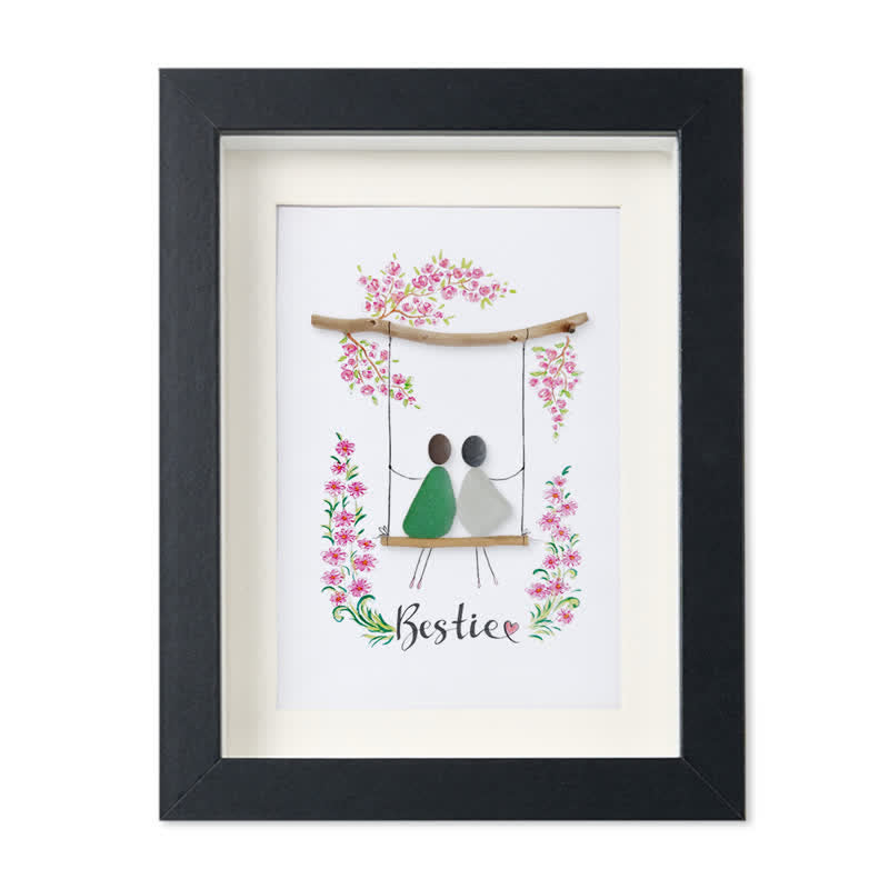 Bestie Sitting On The Swing Around Blossom Flower Sea Glass Framed Art - Black - 8" X 6" - image 11
