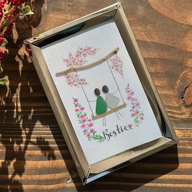 Bestie Sitting On The Swing Around Blossom Flower Sea Glass Framed Art - image 4