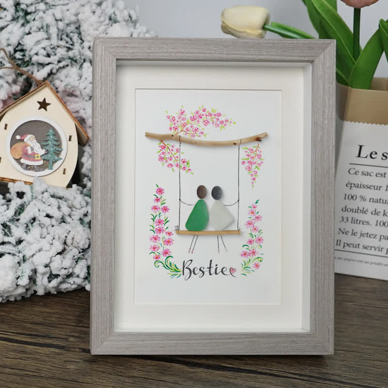 Bestie Sitting On The Swing Around Blossom Flower Sea Glass Framed Art - image 7