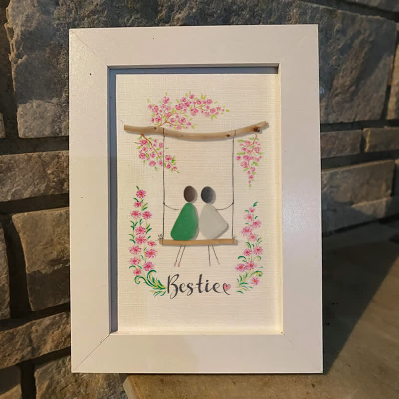Bestie Sitting On The Swing Around Blossom Flower Sea Glass Framed Art - image 5