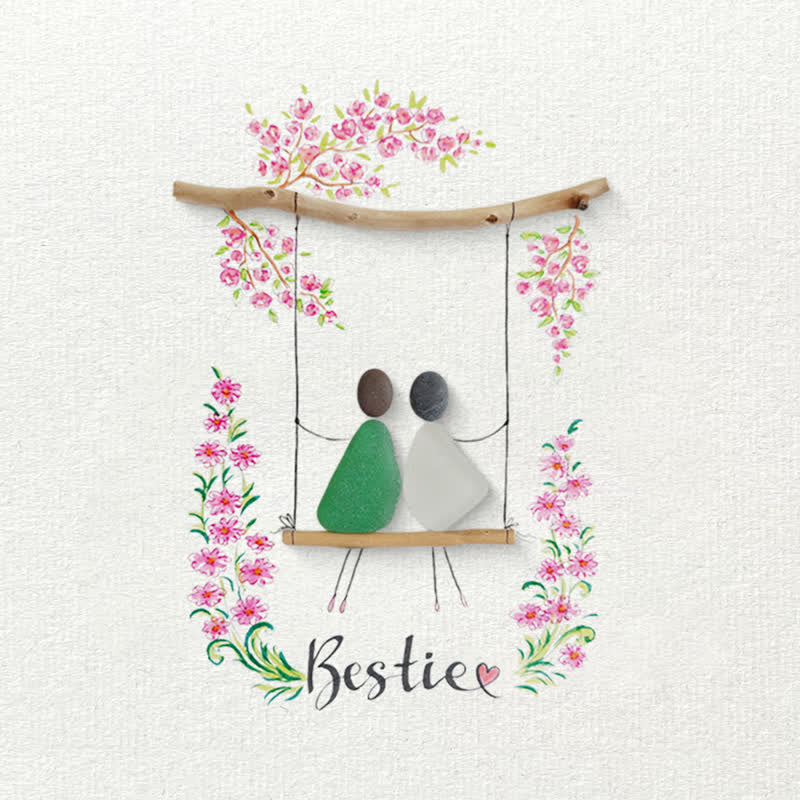 Bestie Sitting On The Swing Around Blossom Flower Sea Glass Framed Art - image 2