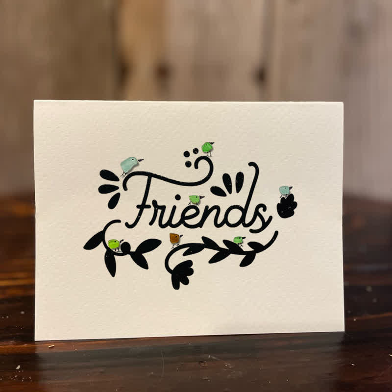 Bird Friends Sea Glass Framed Art - Seaglass Card - 6" X 8" - image 1