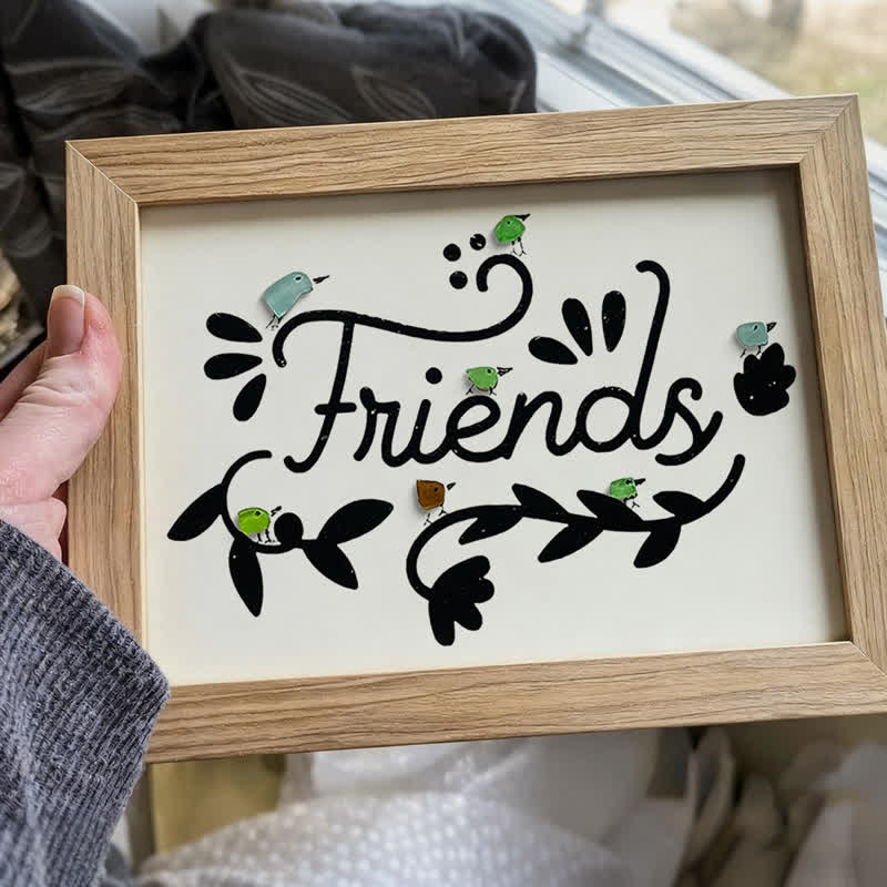 Bird Friends Sea Glass Framed Art - image 0