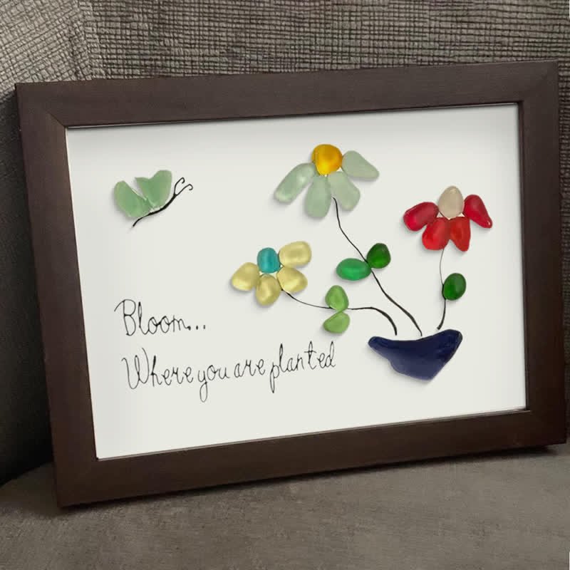 Bloom Where You Are Planted Sea Glass Framed Art - image 0