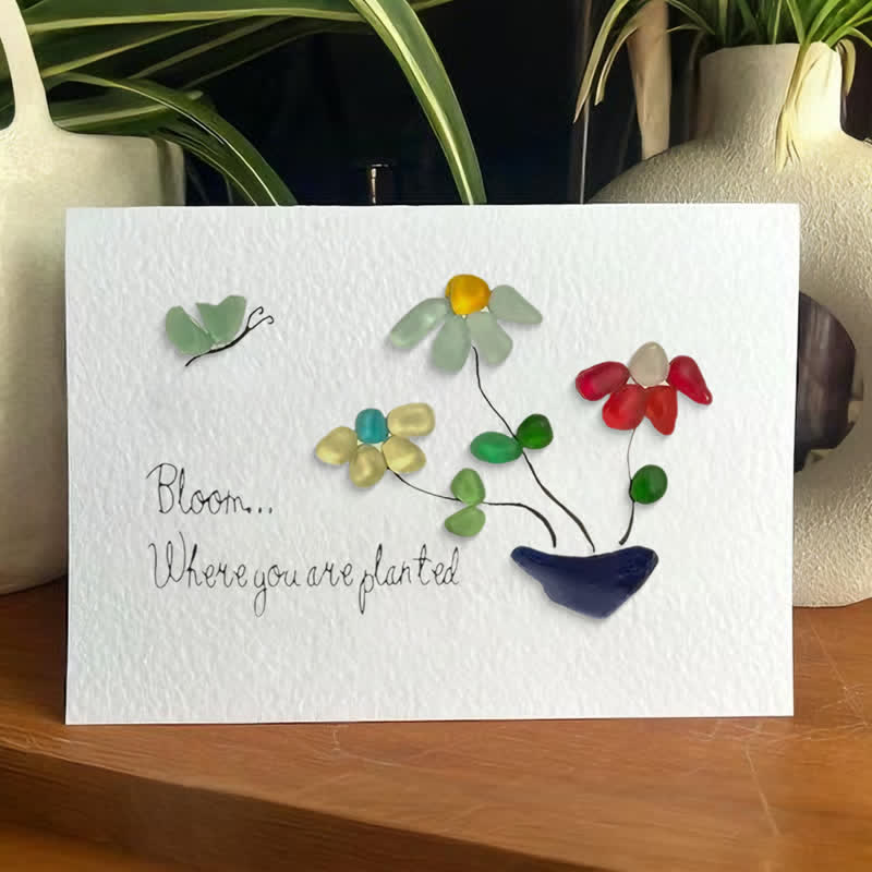 Bloom Where You Are Planted Sea Glass Framed Art - Seaglass Card - 6" X 8" - image 1