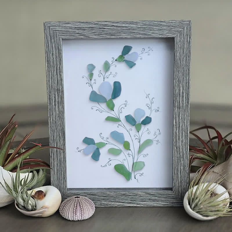 Green And White Fresh Flower Sea Glass Framed Art - image 8