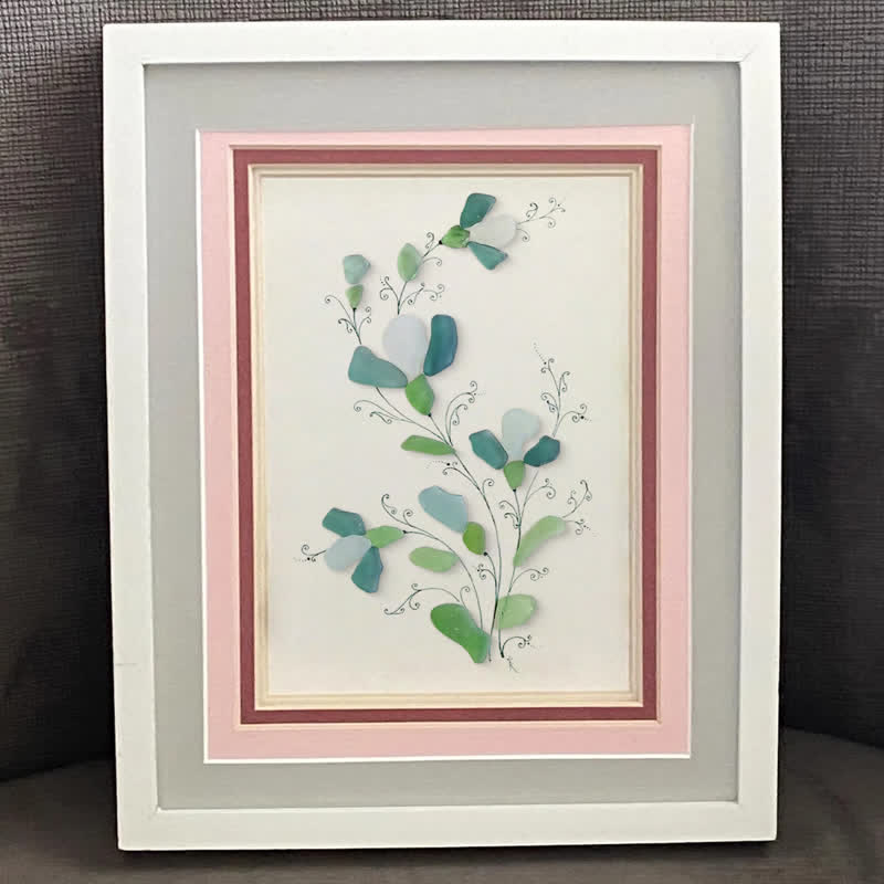Green And White Fresh Flower Sea Glass Framed Art - image 4